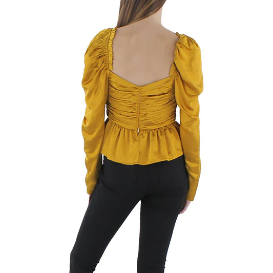 Aqua Tie Neck Gathered Off The Shoulder Top - Mustard