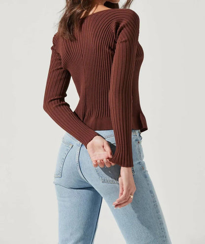 ASTR Ribbed Open Front Sweater -Brown