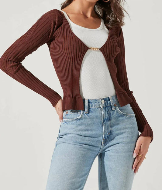 ASTR Ribbed Open Front Sweater -Brown