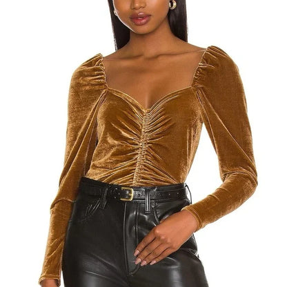 BB Dakota Ruched Front Velvet Top - Bronze