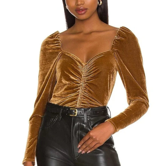 BB Dakota Ruched Front Velvet Top - Bronze