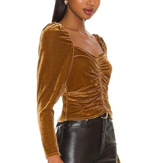 BB Dakota Ruched Front Velvet Top - Bronze