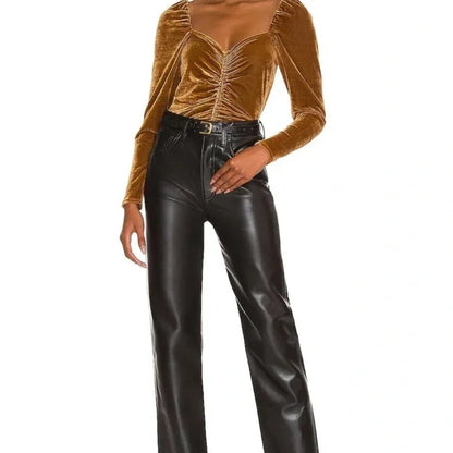 BB Dakota Ruched Front Velvet Top - Bronze