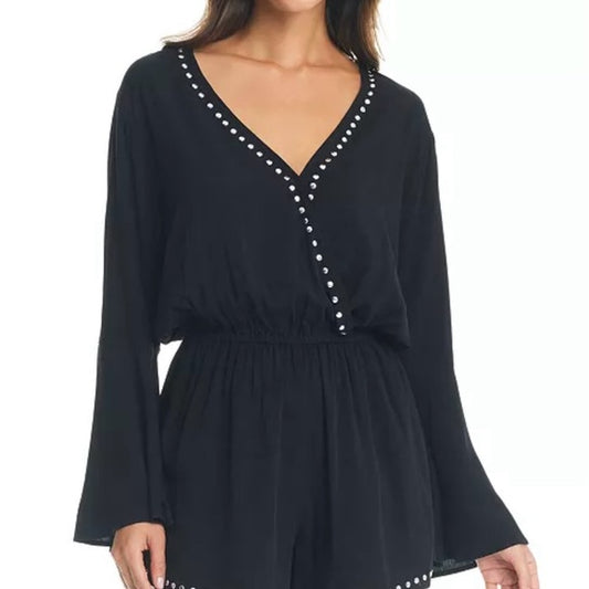 Bar III Tell Me About It Stud Romper - Blk/Slvr