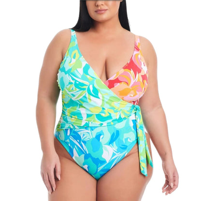 Bleu by Rod Beattie Plus Size Surplice Tied Swimsuit - Multi