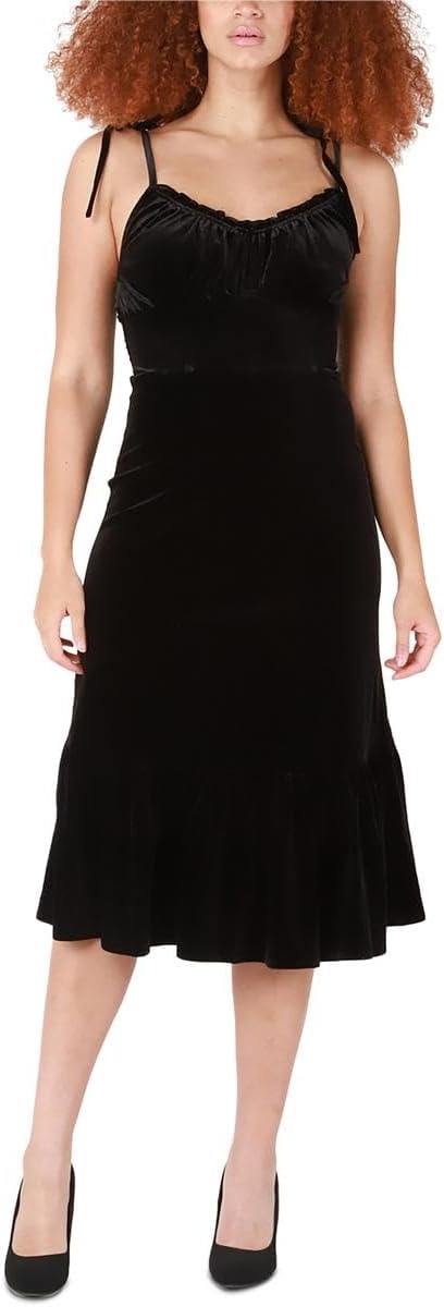Black Tape Velvet Strappy Midi Dress - Black