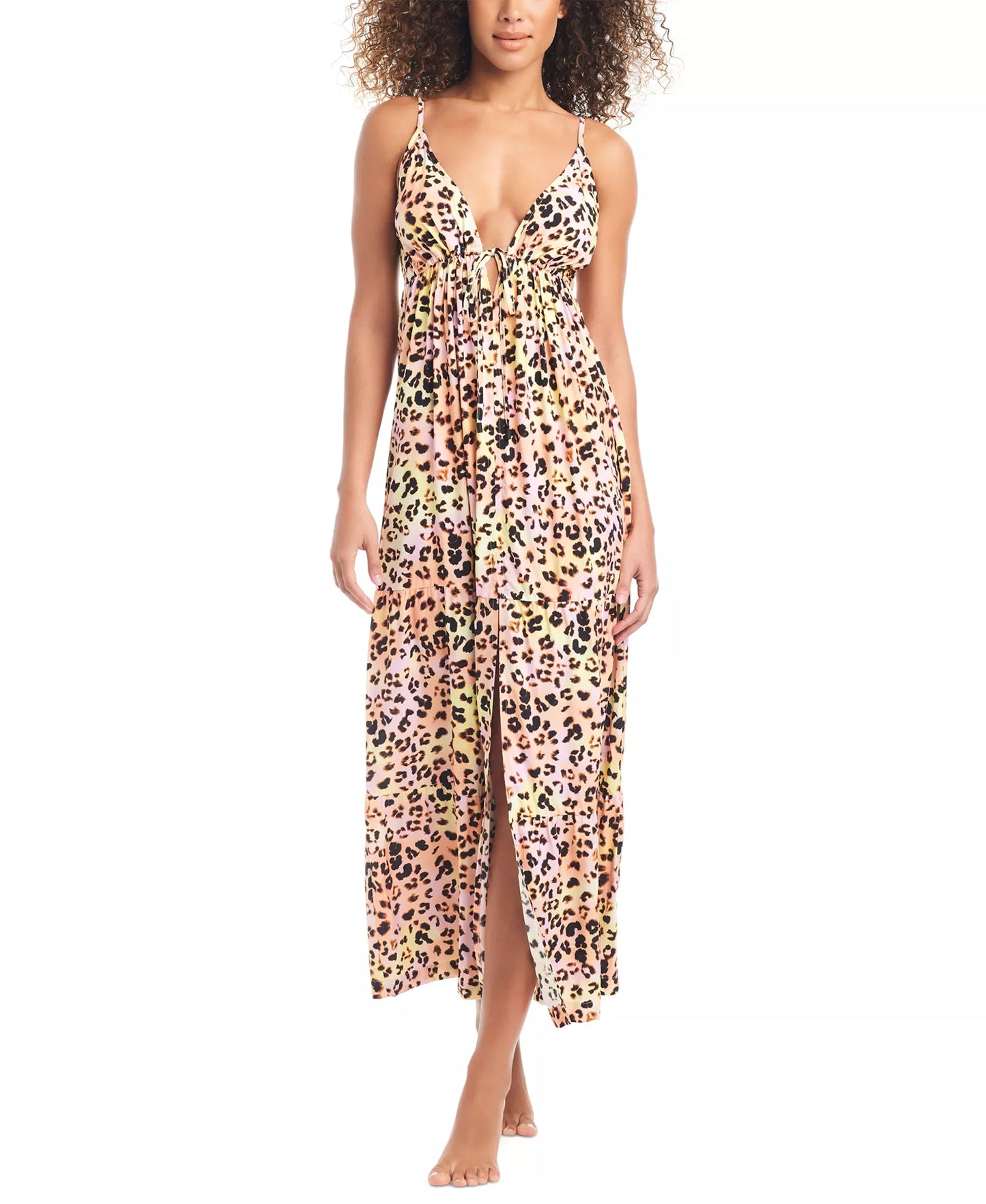 Bar III Leopard Maxi Cover Up - Pnk/Org/Yel