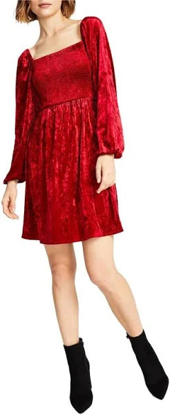 Bar III Velvet  Fit & Flare Dress - Red