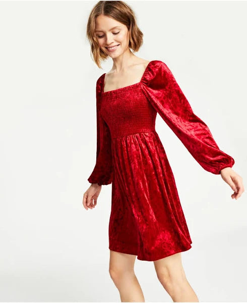 Bar III Velvet  Fit & Flare Dress - Red