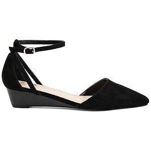 Brinley Co. Pointed Toe Ankle Strap Sliver Wedge - Black 12