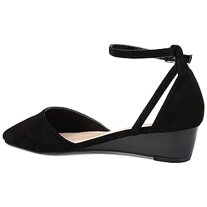 Brinley Co. Pointed Toe Ankle Strap Sliver Wedge - Black 12