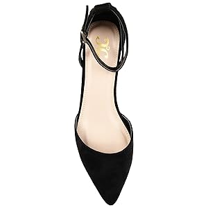 Brinley Co. Pointed Toe Ankle Strap Sliver Wedge - Black 12