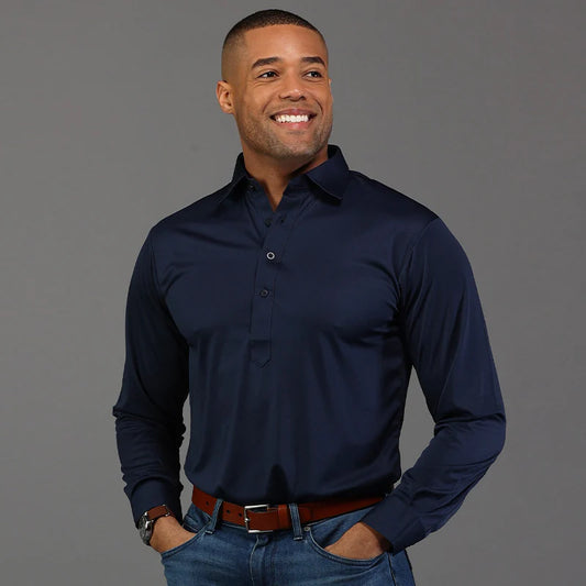 Collars & Co. Semi Spread Collar Polo Long Sleeve - Navy