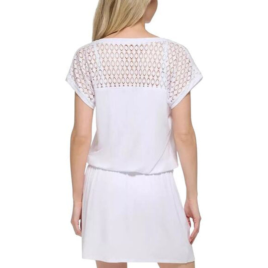 Calvin Klein Swim Short Sleeve Drop Waist Dress - White
