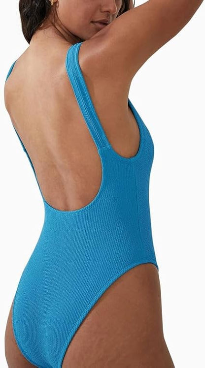 Cotton: On Body Scoop Back One Piece Cheeky - Bonnie Blue Crinkle