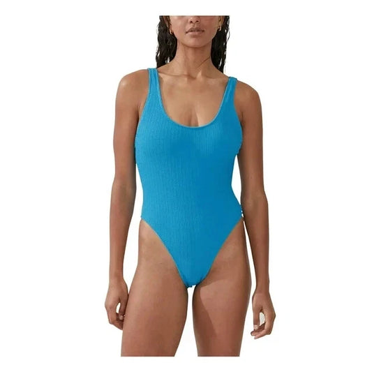 Cotton: On Body Scoop Back One Piece Cheeky - Bonnie Blue Crinkle