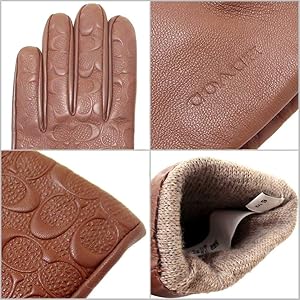 Coach Signature Leather Embossed Tech Gloves - Dark Saddle 7
