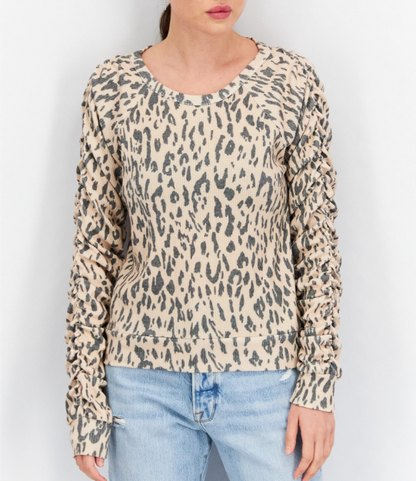 Chaser Ribbed Animal Print Top - Cream