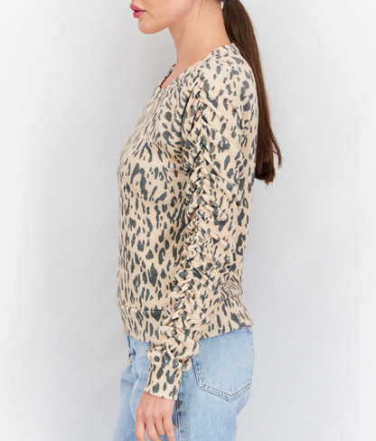 Chaser Ribbed Animal Print Top - Cream