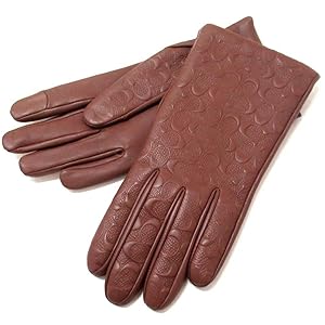 Coach Signature Leather Embossed Tech Gloves - Dark Saddle 7