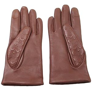 Coach Signature Leather Embossed Tech Gloves - Dark Saddle 7