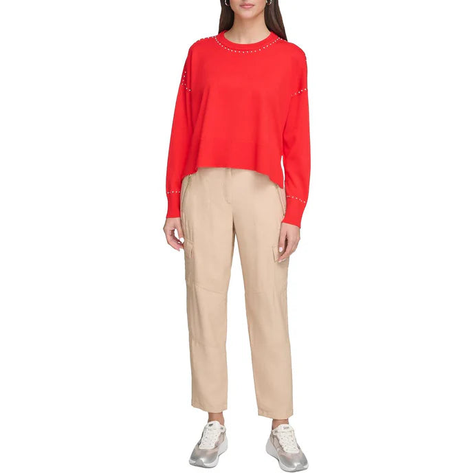 DKNY Studded Crew Neck Sweater - Red
