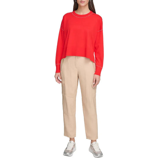 DKNY Studded Crew Neck Sweater - Red