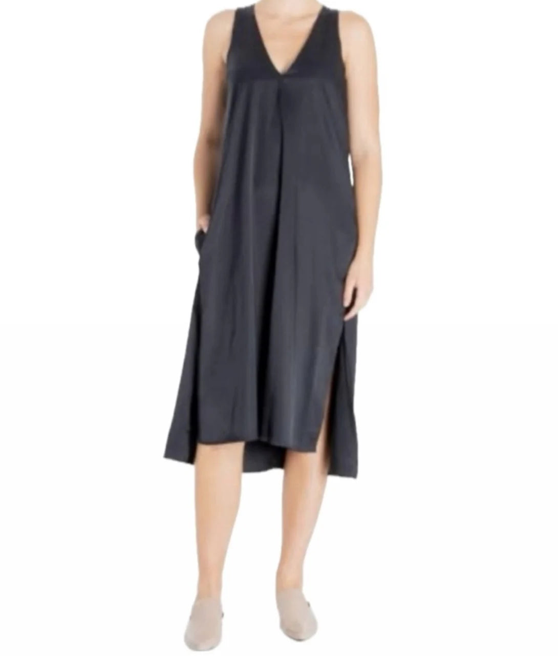 Elaine Kim Tabitha Cupro V Neck Dress - Ink