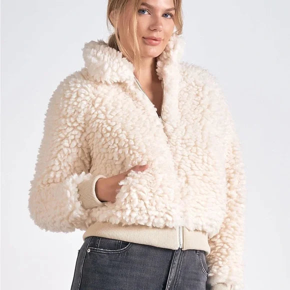 Elan Sherpa Bomber Jacket - Off White