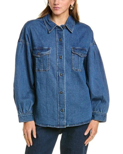 French Connection Penelope Denim Puff Sleeve Shirt - Blue