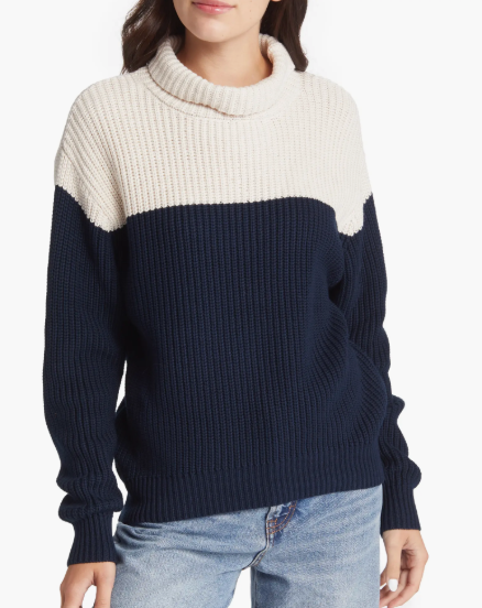 French Connection Mozart Turtleneck Jumper - Lt Oatmeal/Navy