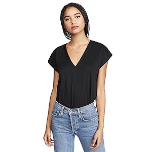FRAME Le Mid Rise V Neck Tee - Noir S