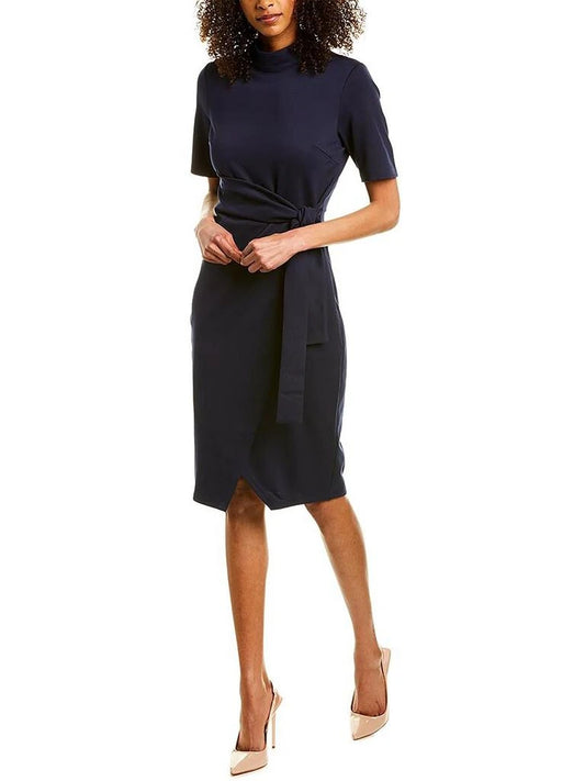 Gracia Crepe Knee-Length Wrap Dress - Navy