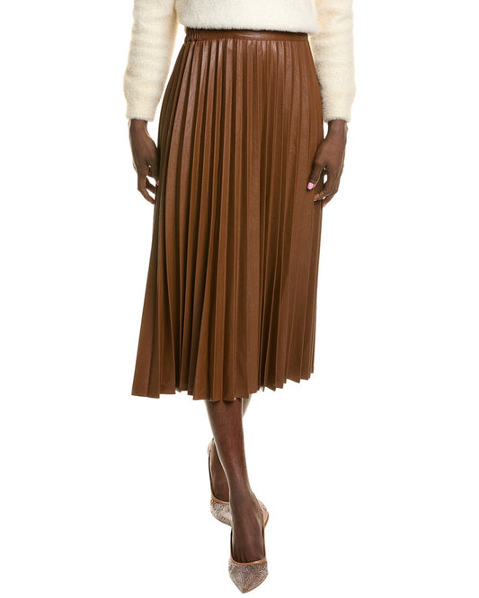 Gracia Faux Leather Long Pleated Skirt - Brown