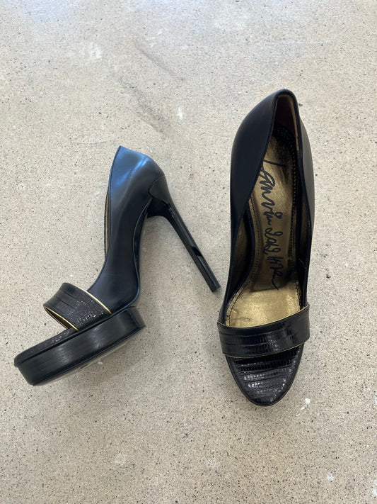 Lanvin Strappy Platform Stiletto - Black Patent Leather 40
