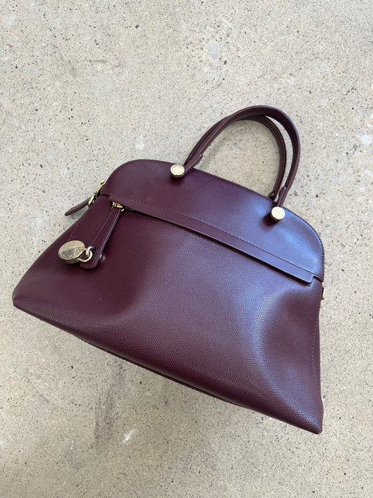 Furla Leather Convertible Satchel Bag - Bordeaux
