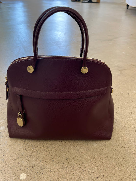 Furla Leather Convertible Satchel Bag - Bordeaux