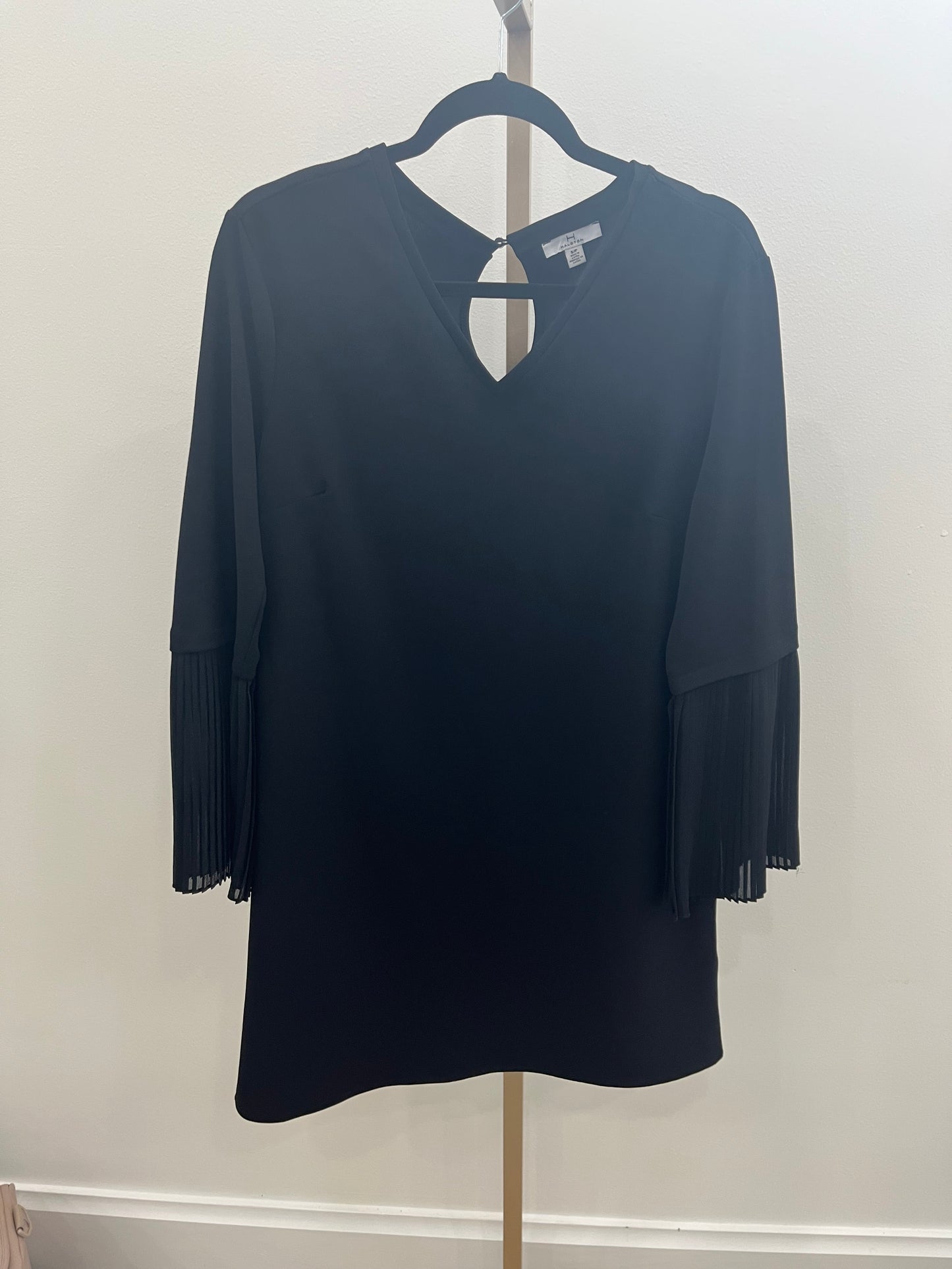 H by Halston Pleated Sleeve Shift Dress - Black