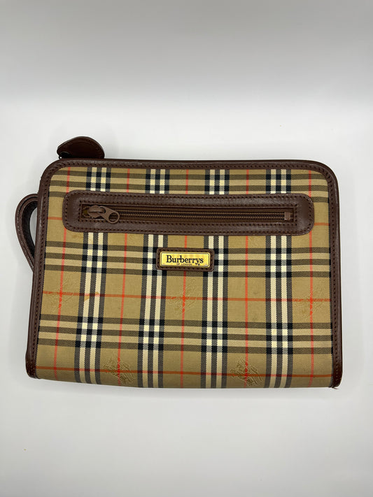 Pre-Loved Burberrys Nova Check Canvas Clutch - Brwn/Beige
