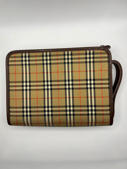 Pre-Loved Burberrys Nova Check Canvas Clutch - Brwn/Beige