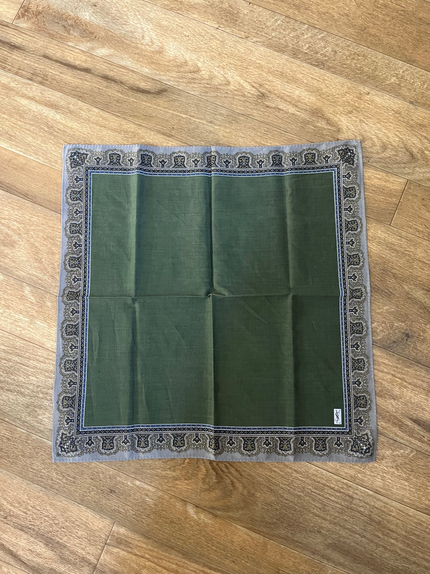 *Pre-Loved* 19x19 YSL Border Scarf - Olive/Brn