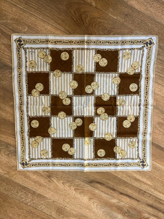 Pre-Loved 19x19 Fendi Chainlink Coin Scarf - Brn/Yel/Wht