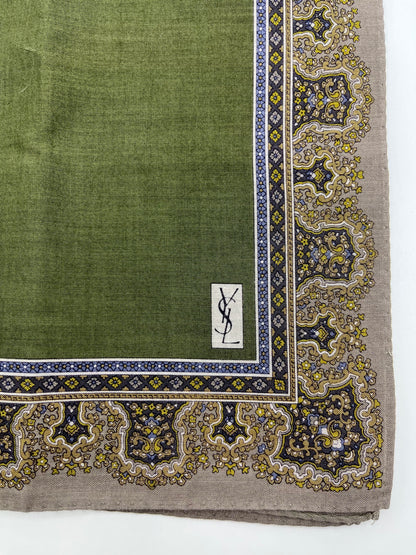*Pre-Loved* 19x19 YSL Border Scarf - Olive/Brn