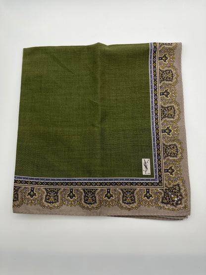 *Pre-Loved* 19x19 YSL Border Scarf - Olive/Brn