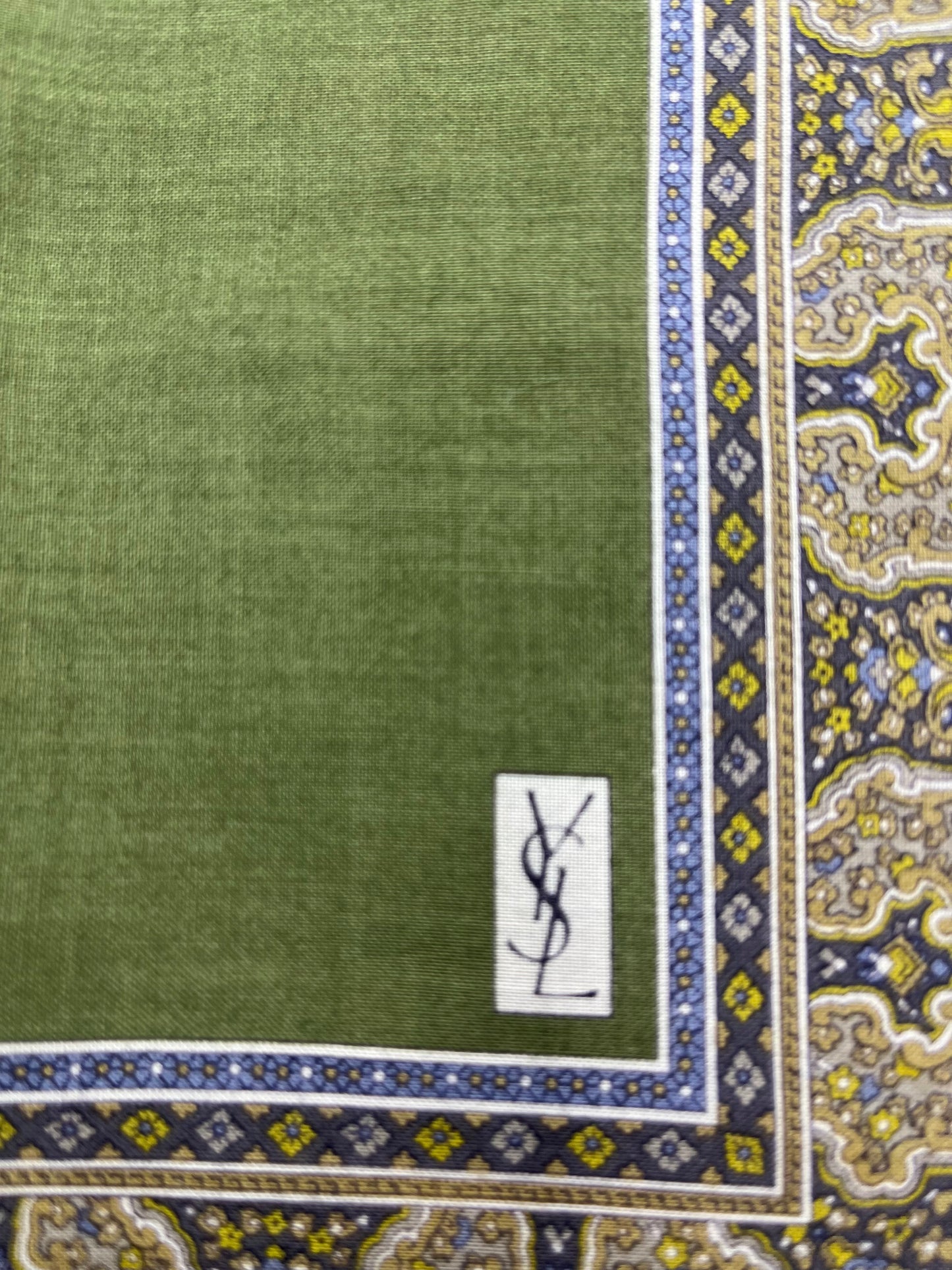 *Pre-Loved* 19x19 YSL Border Scarf - Olive/Brn