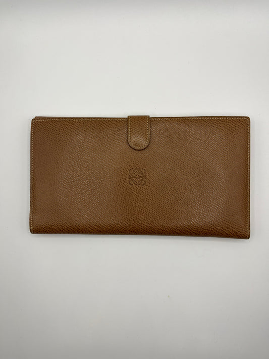 Pre-Loved Loewe Anagram Long Bifold Travel Wallet - Cognac