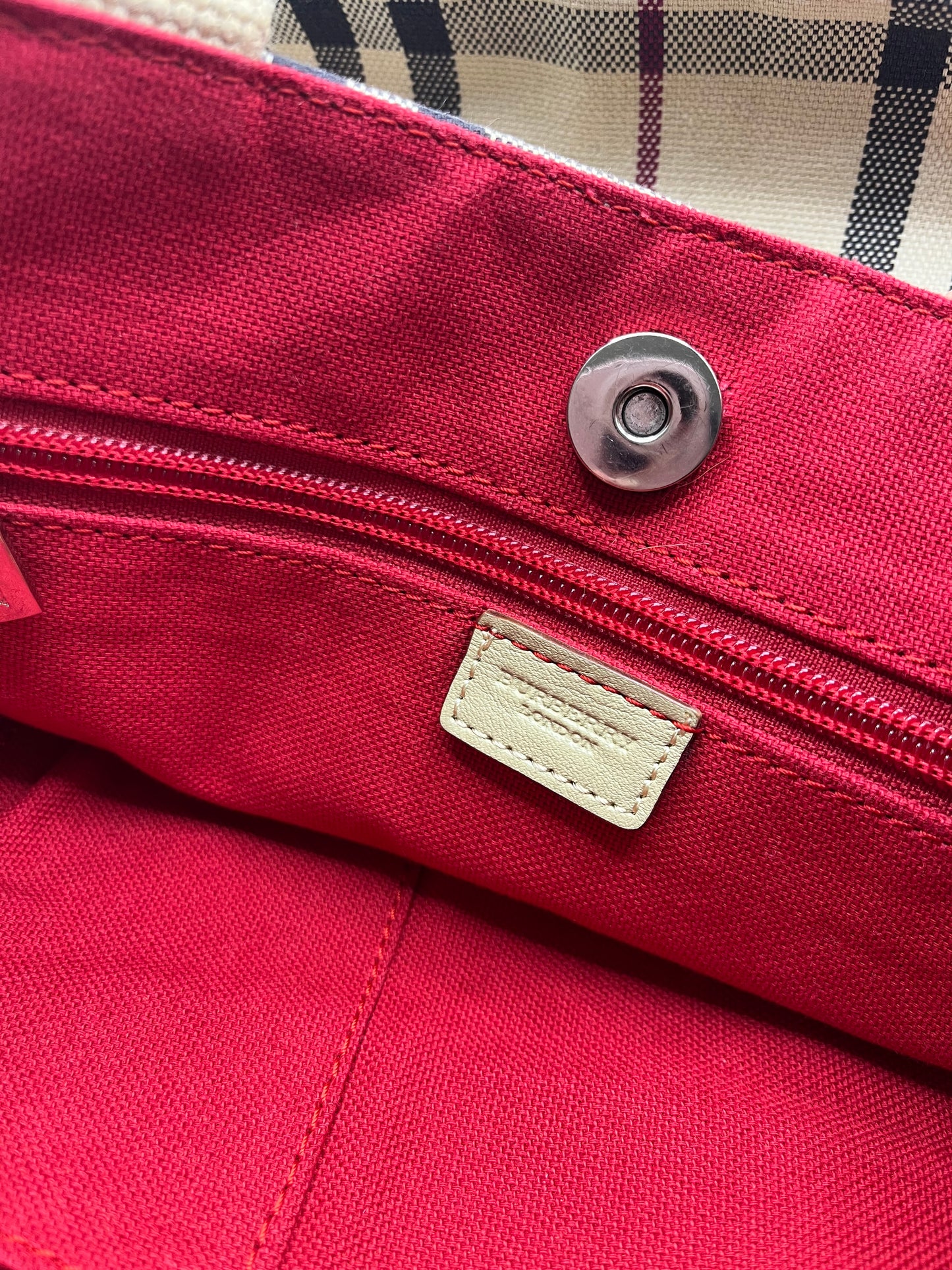 Pre-Loved Burberry Nova Check Canvas Tote - Beige/Red