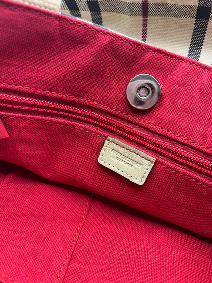 Pre-Loved Burberry Nova Check Canvas Tote - Beige/Red