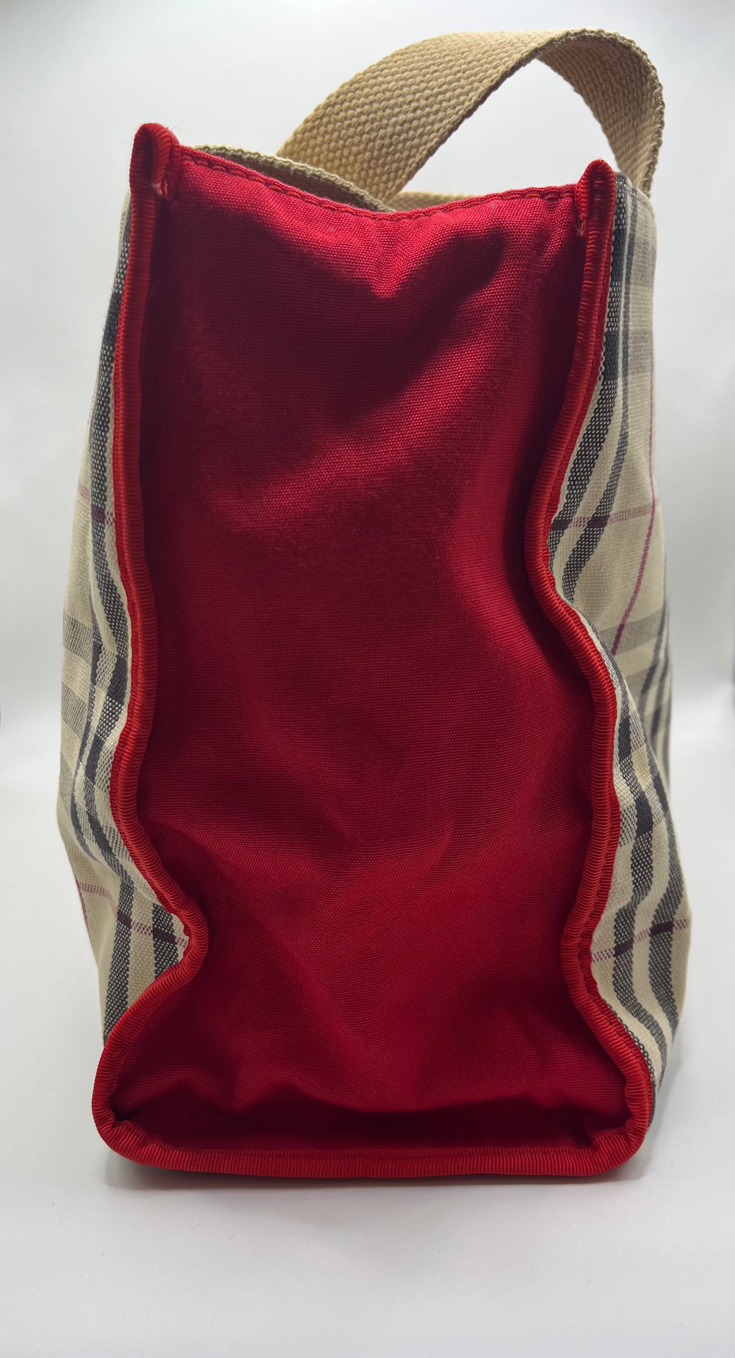 Pre-Loved Burberry Nova Check Canvas Tote - Beige/Red