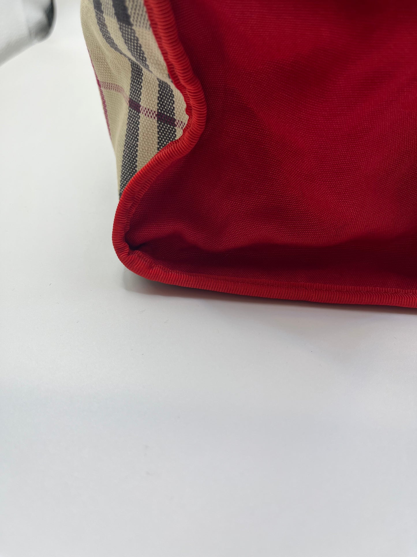Pre-Loved Burberry Nova Check Canvas Tote - Beige/Red